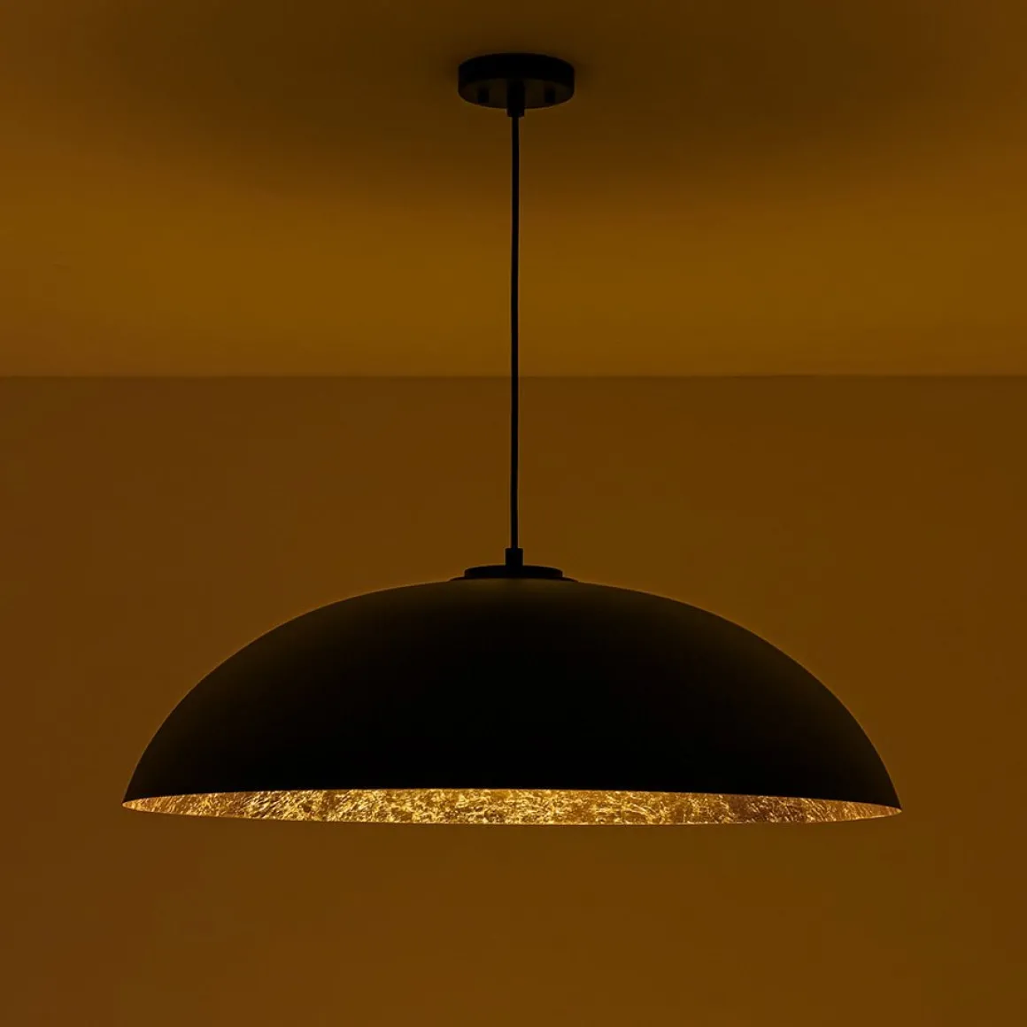 Scandinavian Retro Oversized Black Gold Flat Dome Metal Pendant