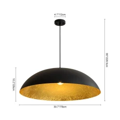 Scandinavian Retro Oversized Black Gold Flat Dome Metal Pendant