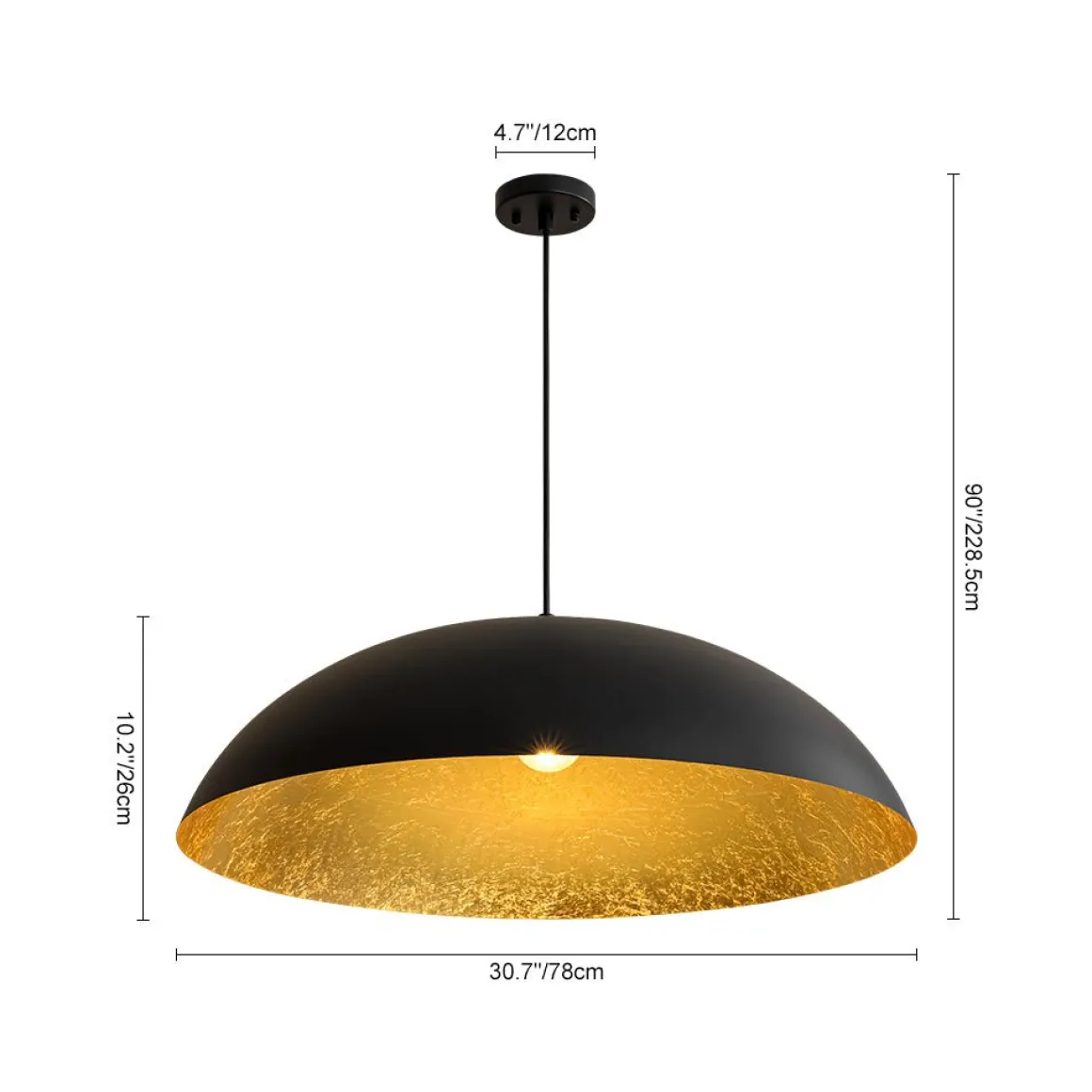 Scandinavian Retro Oversized Black Gold Flat Dome Metal Pendant