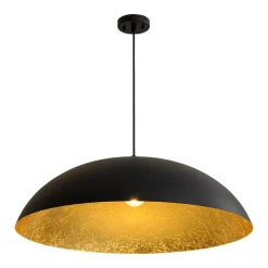 Scandinavian Retro Oversized Black Gold Flat Dome Metal Pendant
