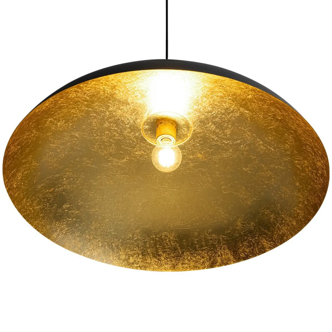 Scandinavian Retro Oversized Black Gold Flat Dome Metal Pendant