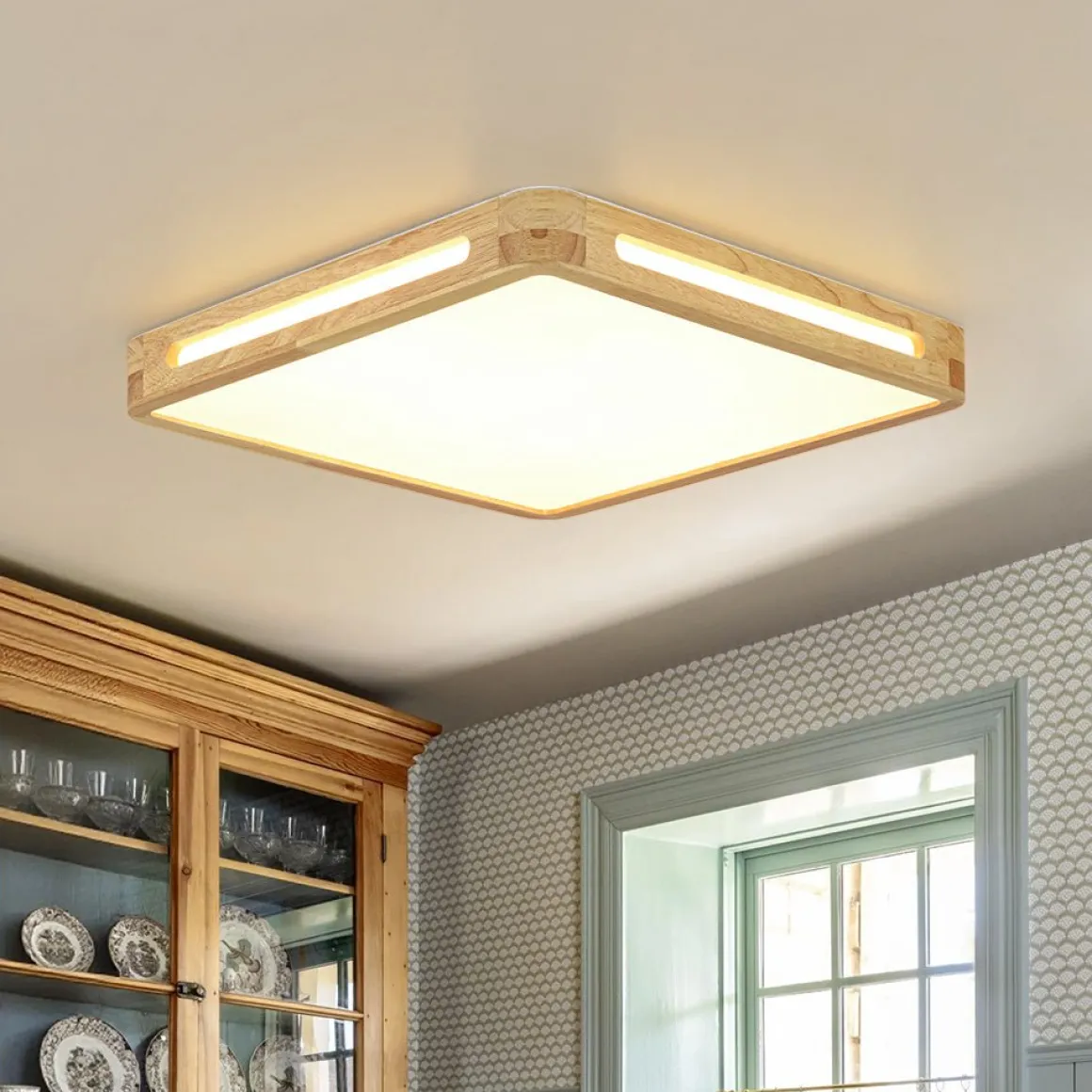 Scandinavian Wooden Dimmable LED Square Flush Mount