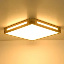 Scandinavian Wooden Dimmable LED Square Flush Mount