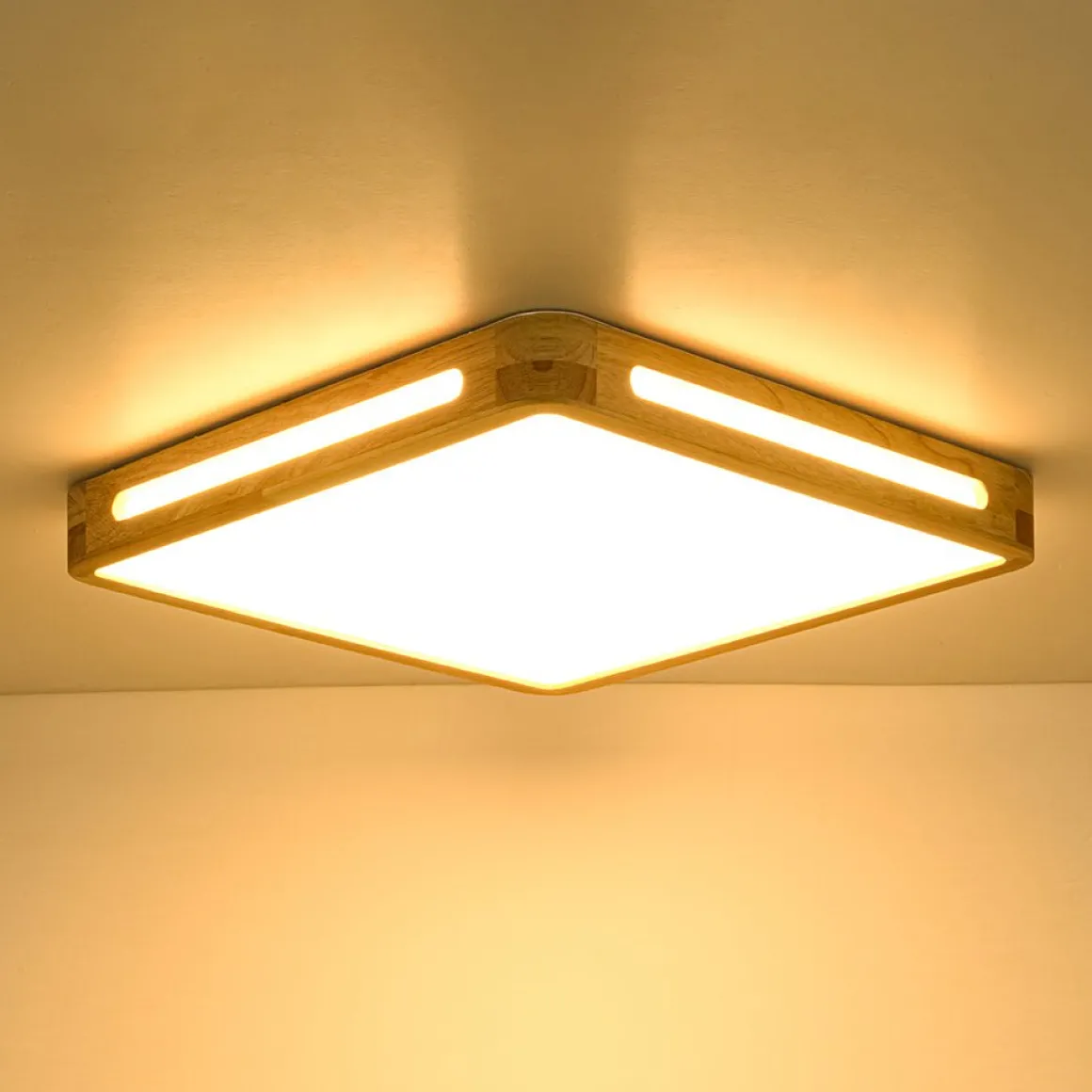 Scandinavian Wooden Dimmable LED Square Flush Mount