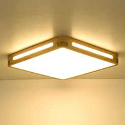 Scandinavian Wooden Dimmable LED Square Flush Mount