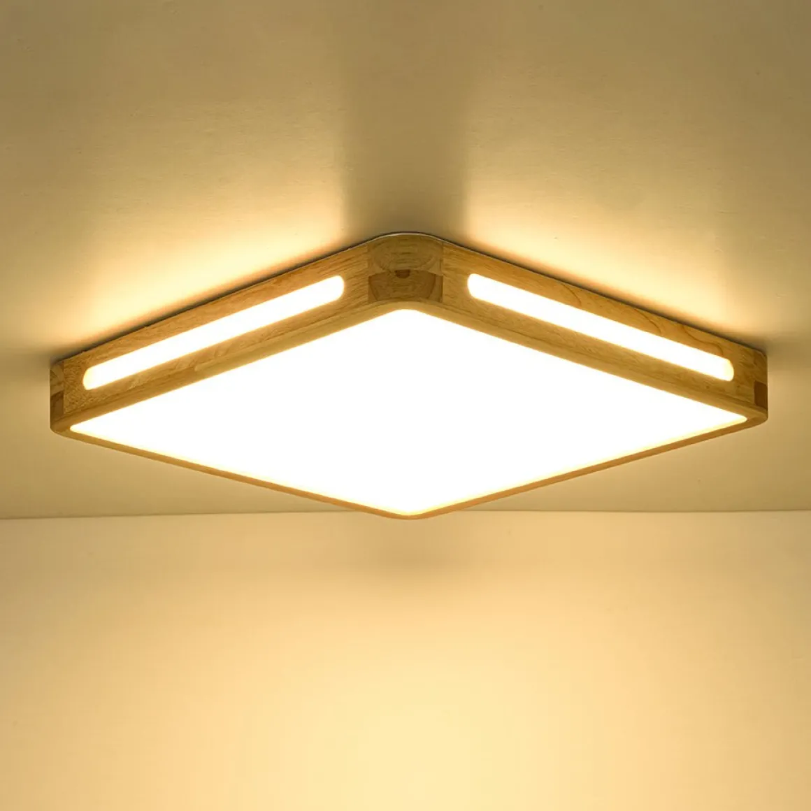 Scandinavian Wooden Dimmable LED Square Flush Mount