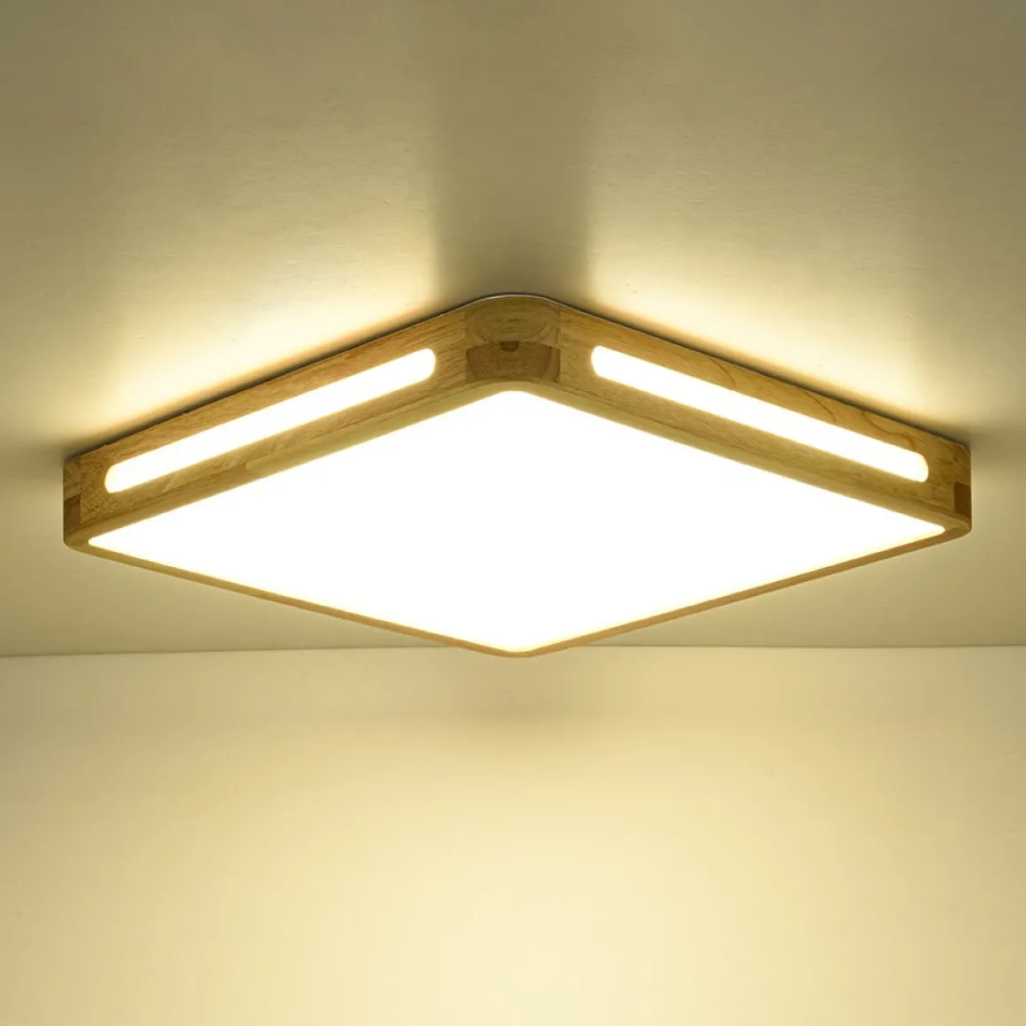 Scandinavian Wooden Dimmable LED Square Flush Mount