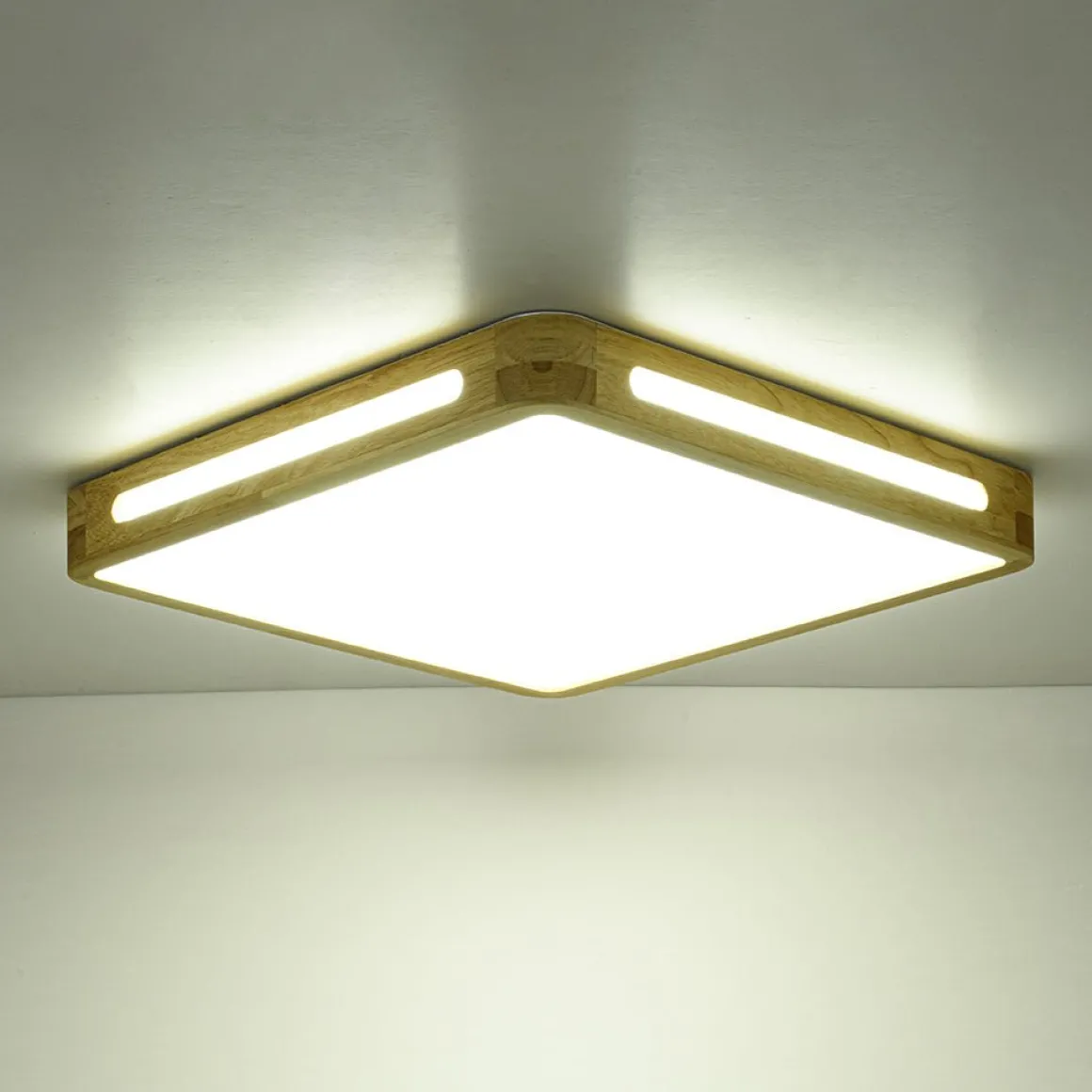 Scandinavian Wooden Dimmable LED Square Flush Mount