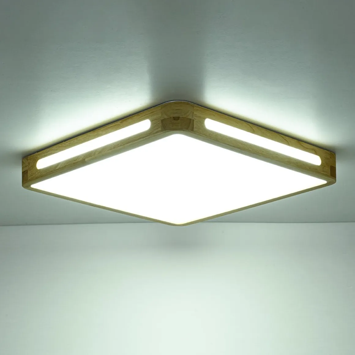 Scandinavian Wooden Dimmable LED Square Flush Mount
