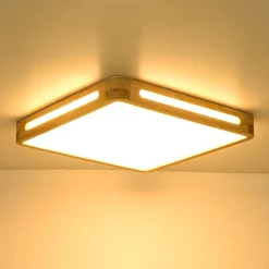 Scandinavian Wooden Dimmable LED Square Flush Mount