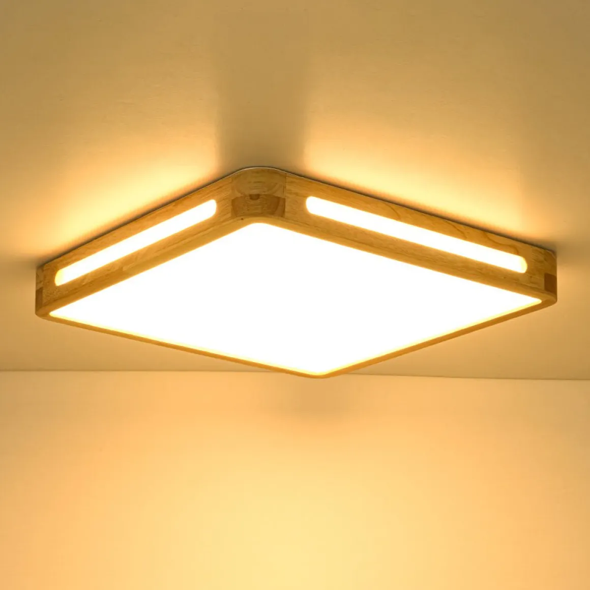Scandinavian Wooden Dimmable LED Square Flush Mount