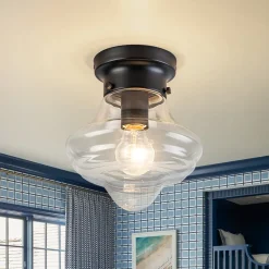 Schoolhouse 1-light Round Clear Glass Shade Semi Flush Mount