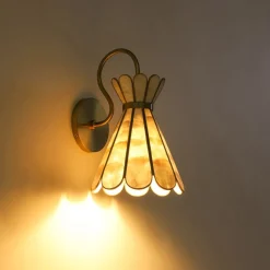 Sculptural Bloom 1-Light Brass Capiz Shell Glass Wall Sconce