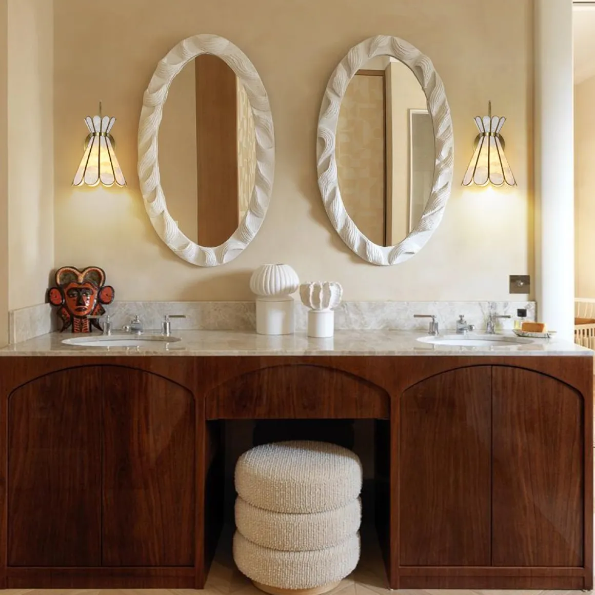 Sculptural Bloom 1-Light Brass Capiz Shell Glass Wall Sconce