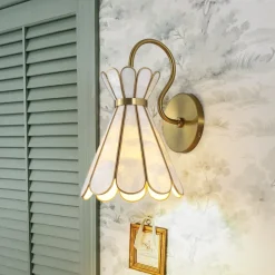 Sculptural Bloom 1-Light Brass Capiz Shell Glass Wall Sconce