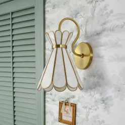 Sculptural Bloom 1-Light Brass Capiz Shell Glass Wall Sconce