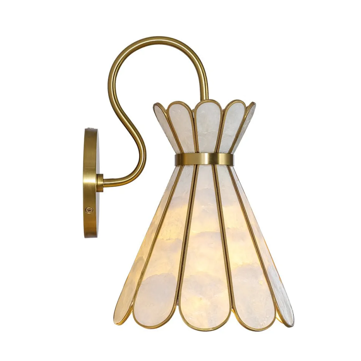 Sculptural Bloom 1-Light Brass Capiz Shell Glass Wall Sconce