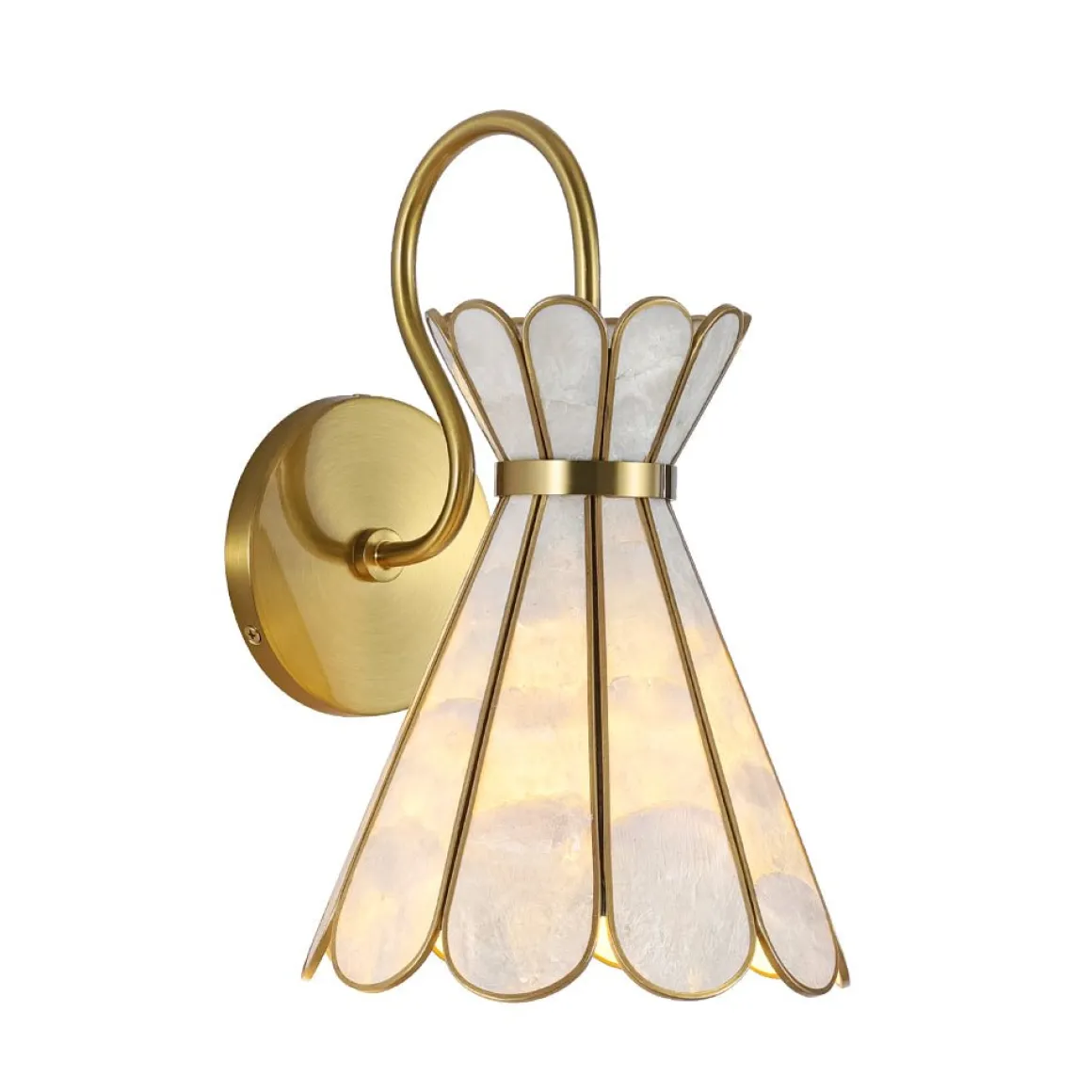 Sculptural Bloom 1-Light Brass Capiz Shell Glass Wall Sconce