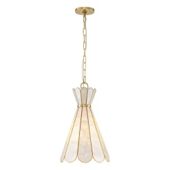 Sculptural Bloom 1-Light Brass Capiz Shell Glass Pendant