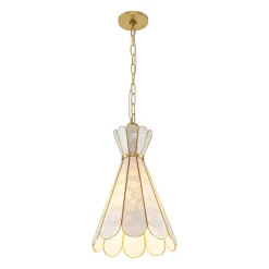 Sculptural Bloom 1-Light Brass Capiz Shell Glass Pendant