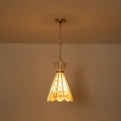 Sculptural Bloom 1-Light Brass Capiz Shell Glass Pendant