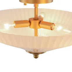 Sculptural Shine Opal Glass Pleated Cone Semi Flush Mount