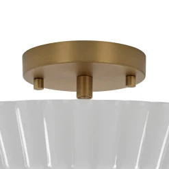 Sculptural Shine Opal Glass Pleated Cone Semi Flush Mount
