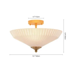 Sculptural Shine Opal Glass Pleated Cone Semi Flush Mount
