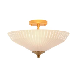 Sculptural Shine Opal Glass Pleated Cone Semi Flush Mount