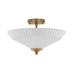 Sculptural Shine Opal Glass Pleated Cone Semi Flush Mount