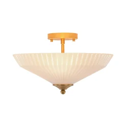 Sculptural Shine Opal Glass Pleated Cone Semi Flush Mount