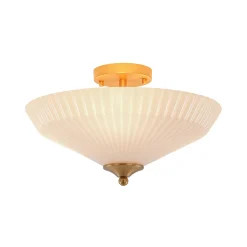 Sculptural Shine Opal Glass Pleated Cone Semi Flush Mount