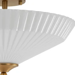 Sculptural Shine Opal Glass Pleated Cone Semi Flush Mount
