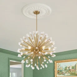 Sculptural Sunburst Bloom Frosted Quartz Dandelion Chandelier