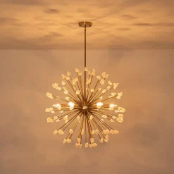 Sculptural Sunburst Bloom Frosted Quartz Dandelion Chandelier