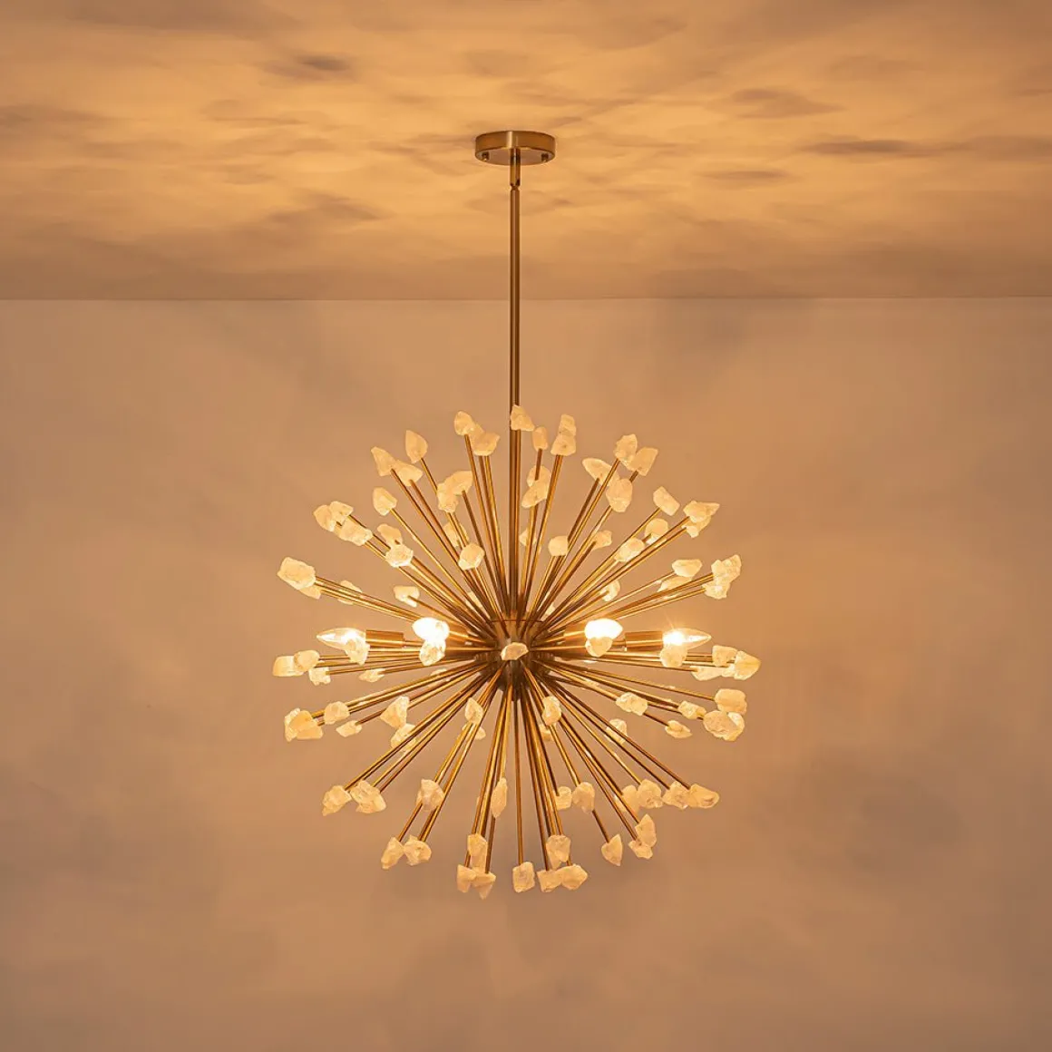 Sculptural Sunburst Bloom Frosted Quartz Dandelion Chandelier