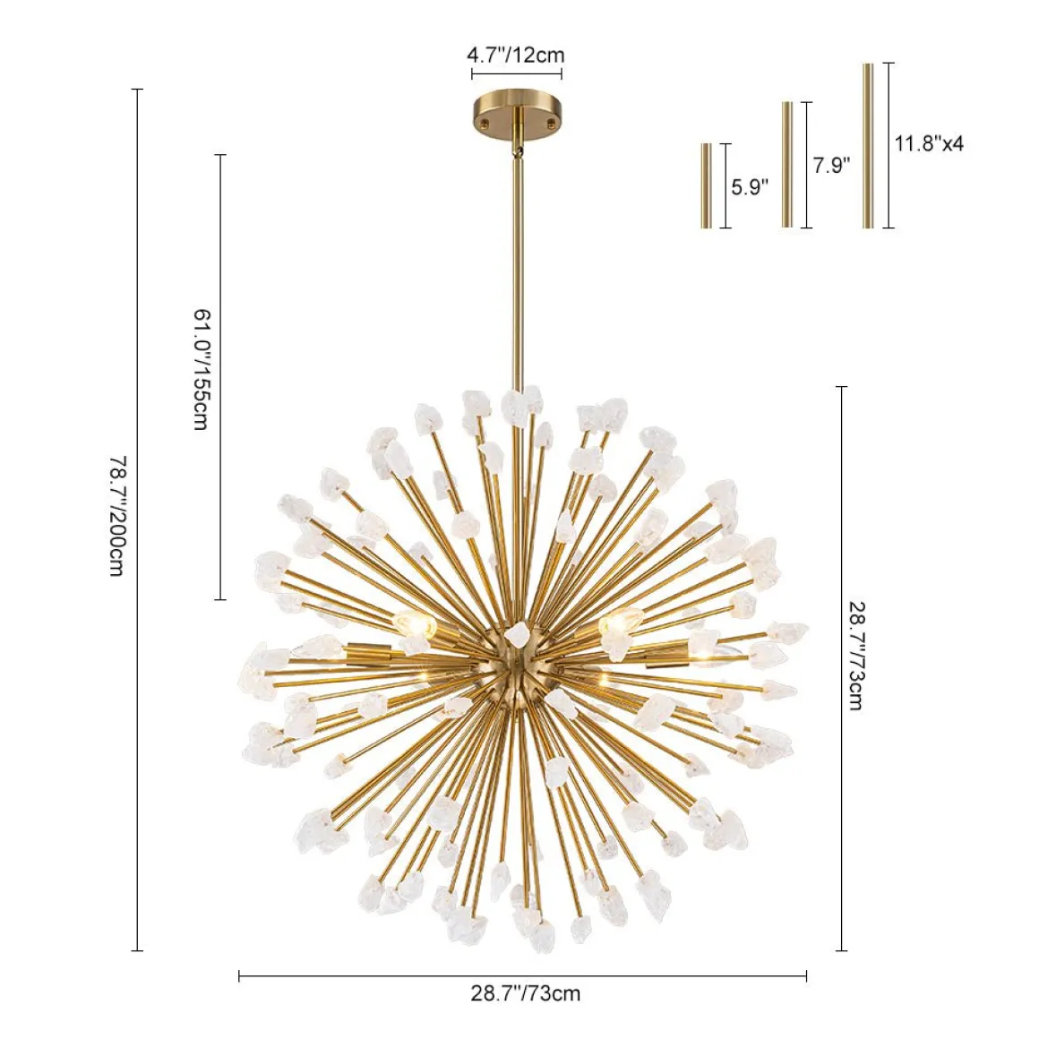 Sculptural Sunburst Bloom Frosted Quartz Dandelion Chandelier
