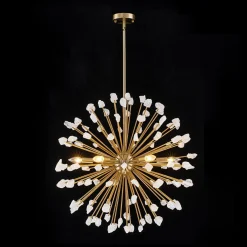 Sculptural Sunburst Bloom Frosted Quartz Dandelion Chandelier