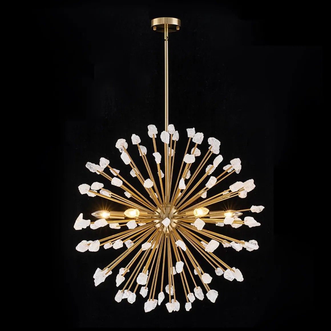 Sculptural Sunburst Bloom Frosted Quartz Dandelion Chandelier