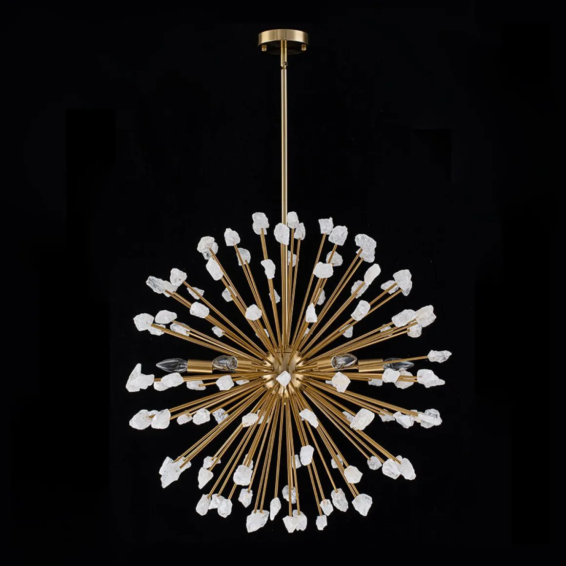 Sculptural Sunburst Bloom Frosted Quartz Dandelion Chandelier