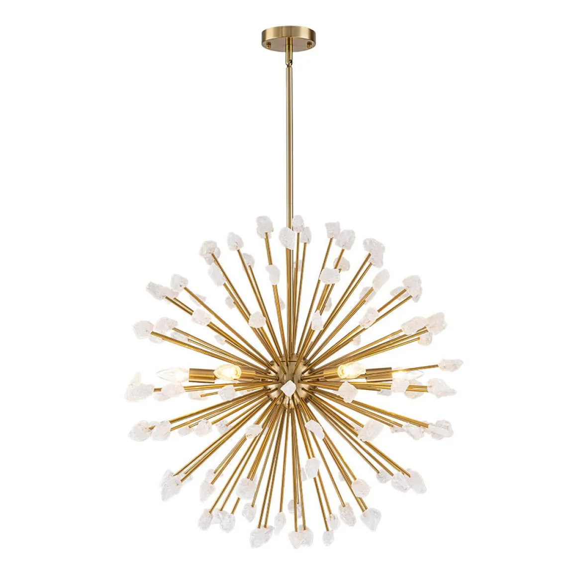 Sculptural Sunburst Bloom Frosted Quartz Dandelion Chandelier