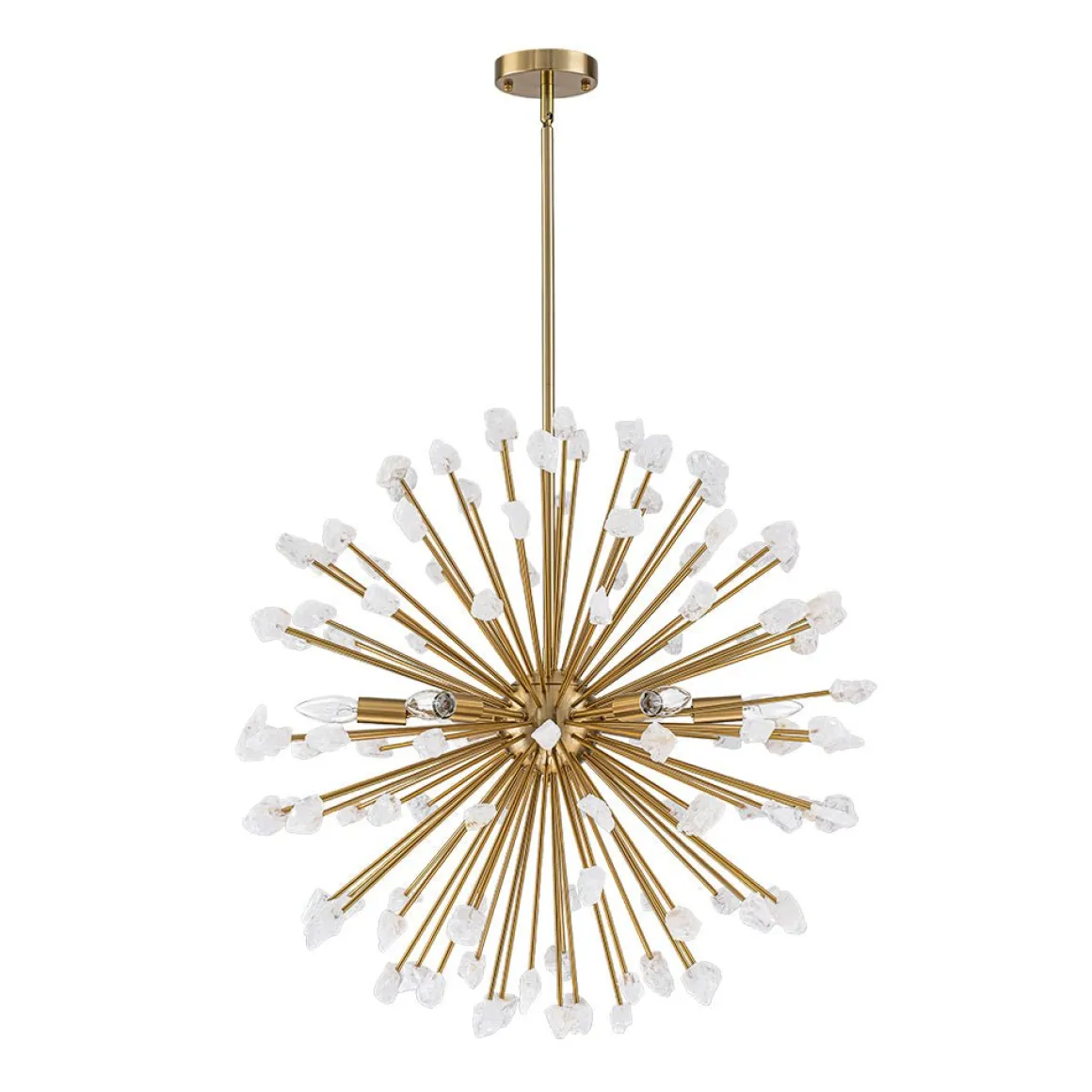 Sculptural Sunburst Bloom Frosted Quartz Dandelion Chandelier