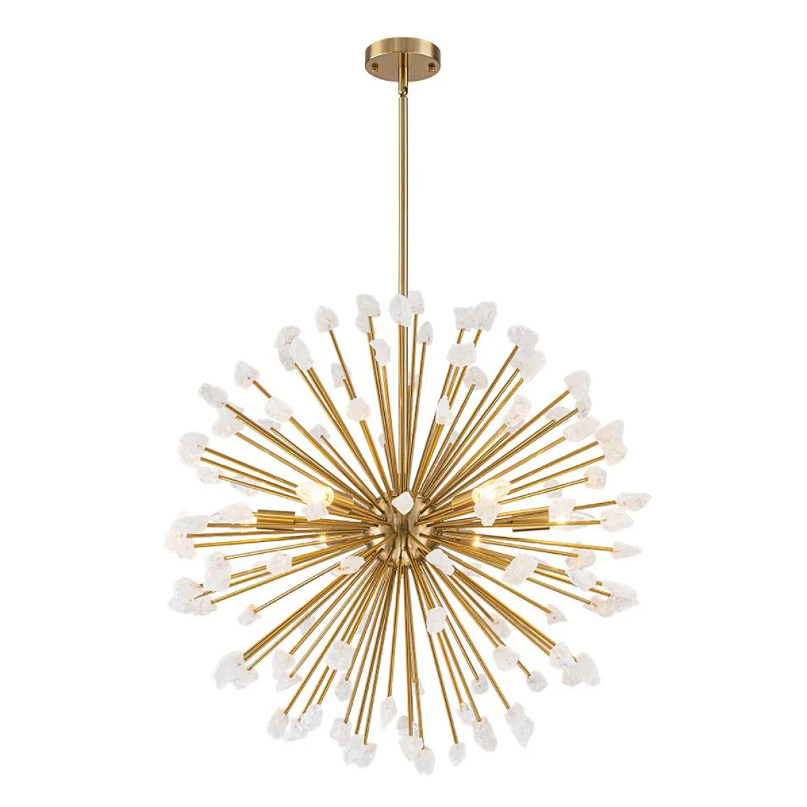 Sculptural Sunburst Bloom Frosted Quartz Dandelion Chandelier