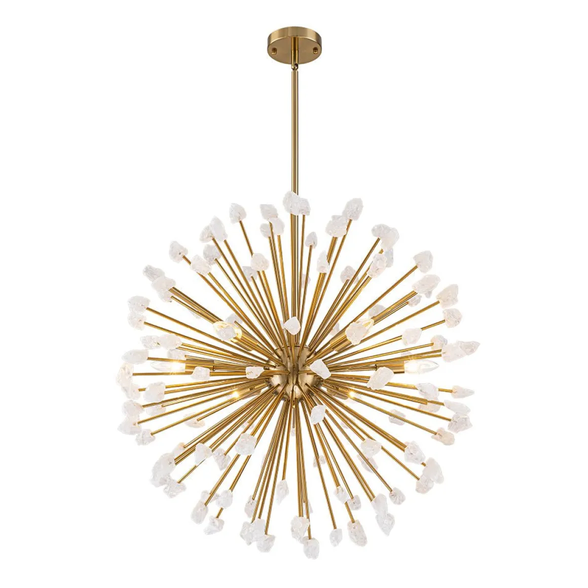 Sculptural Sunburst Bloom Frosted Quartz Dandelion Chandelier