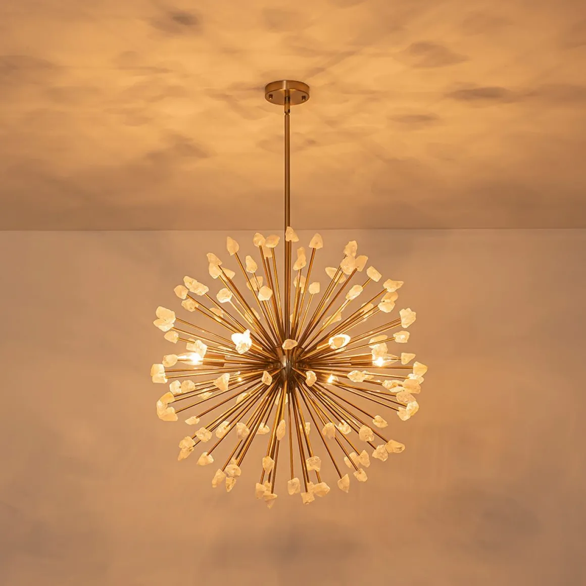 Sculptural Sunburst Bloom Frosted Quartz Dandelion Chandelier