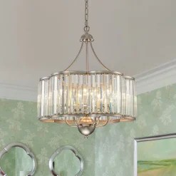 Shabby Chic Antique Silver Crystal Cage Pendant Light