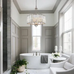 Shabby Chic Antique Silver Crystal Cage Pendant Light