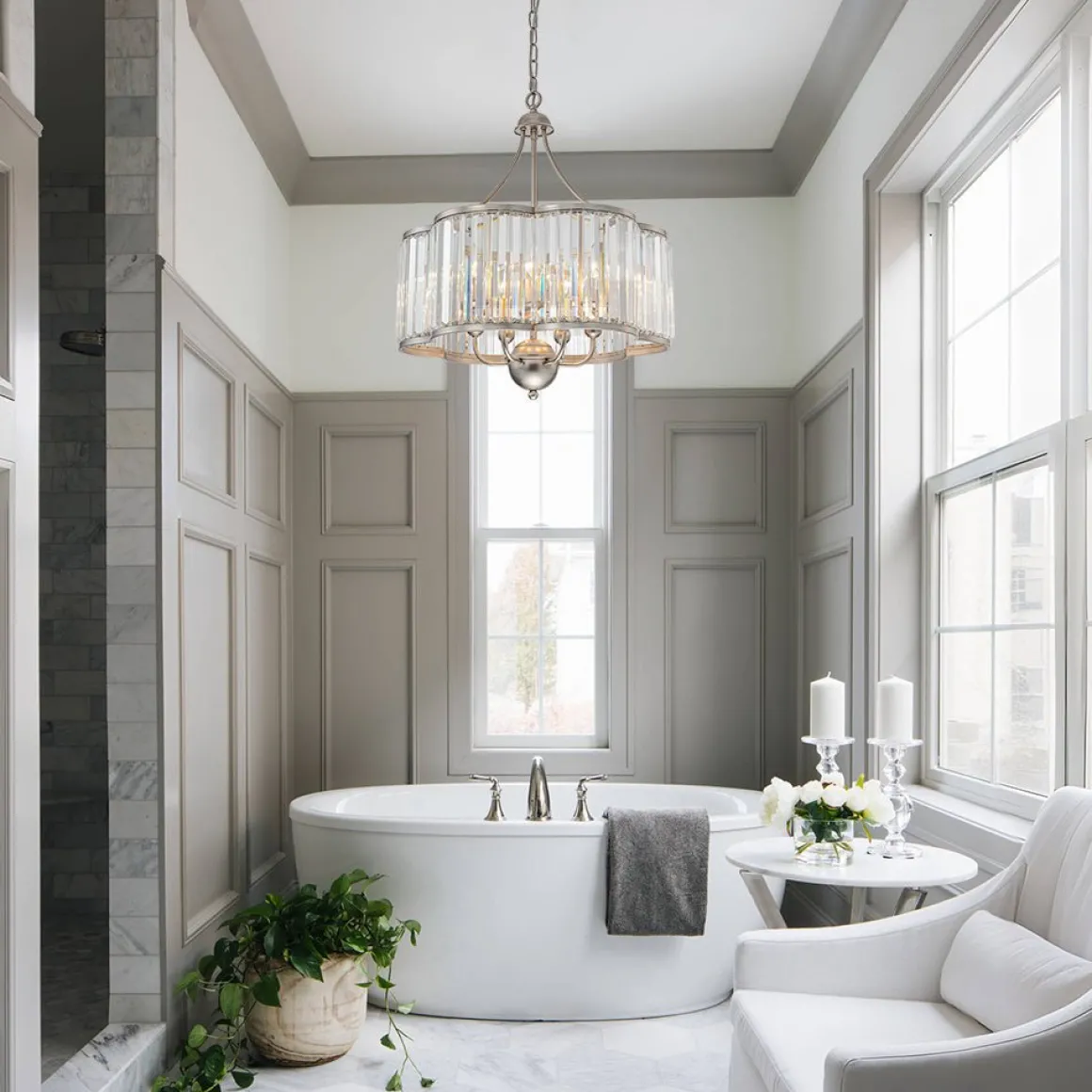 Shabby Chic Antique Silver Crystal Cage Pendant Light