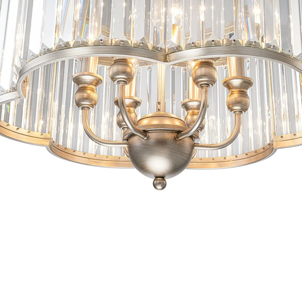 Shabby Chic Antique Silver Crystal Cage Pendant Light
