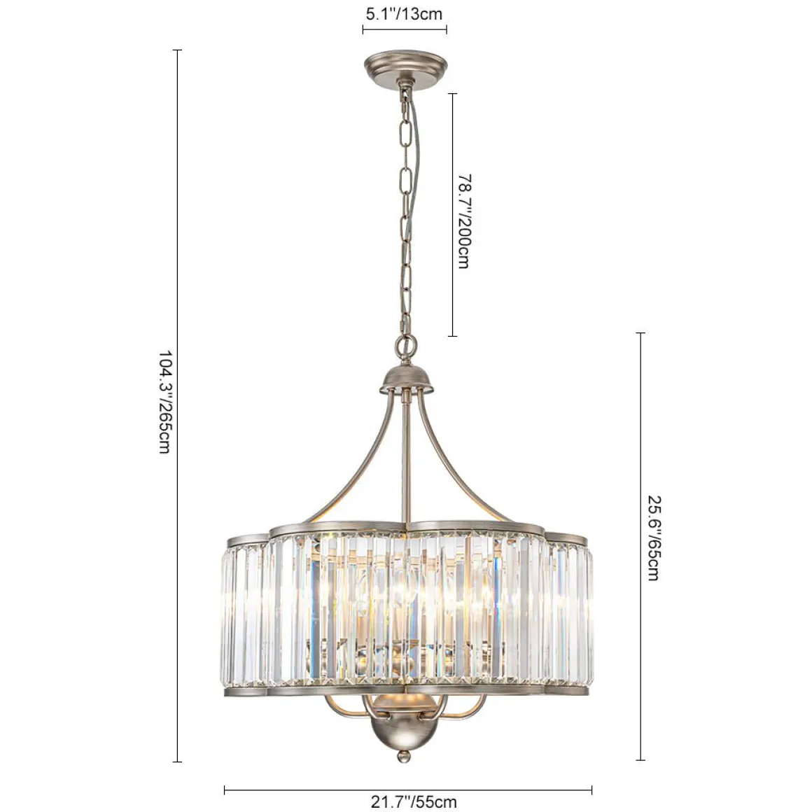 Shabby Chic Antique Silver Crystal Cage Pendant Light